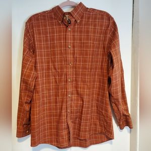 LL Bean Mens Medium Button Down Orange Flannel Shirt Long sleeve